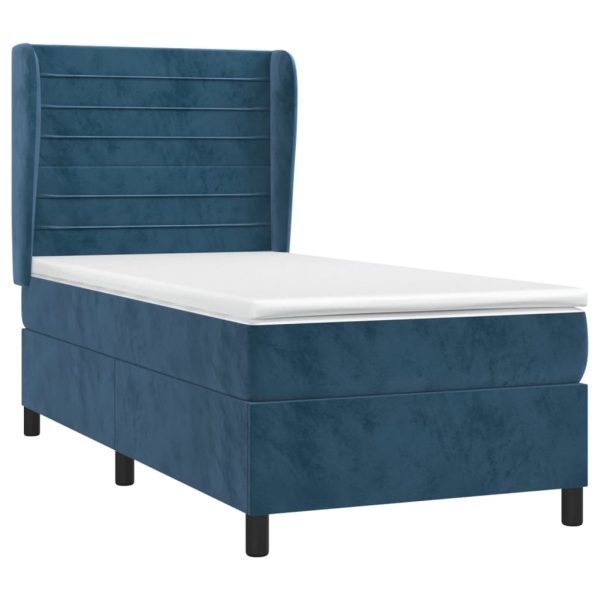 Giroletto A Molle Con Materasso Blu Scuro 90x190 Cm In Velluto - Image 3