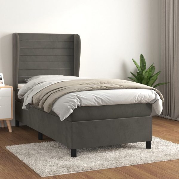 Giroletto A Molle Con Materasso Grigio Scuro 100x200 Cm Velluto