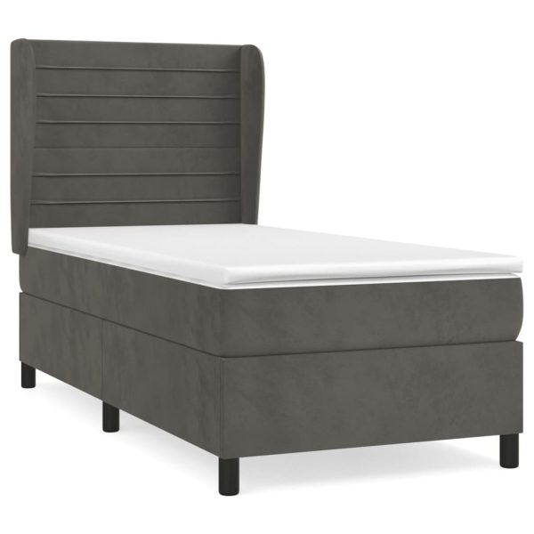 Giroletto A Molle Con Materasso Grigio Scuro 100x200 Cm Velluto - Image 2