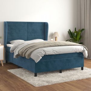 Giroletto A Molle Con Materasso Blu Scuro 140x200 Cm In Velluto