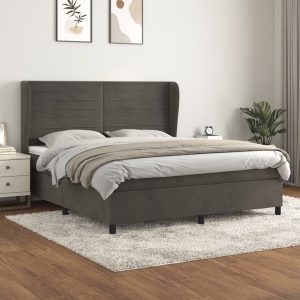 Giroletto A Molle Con Materasso Grigio Scuro 180x200 Cm Velluto