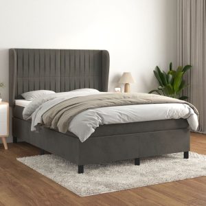 Giroletto A Molle Con Materasso Grigio Scuro 140x190 Cm Velluto