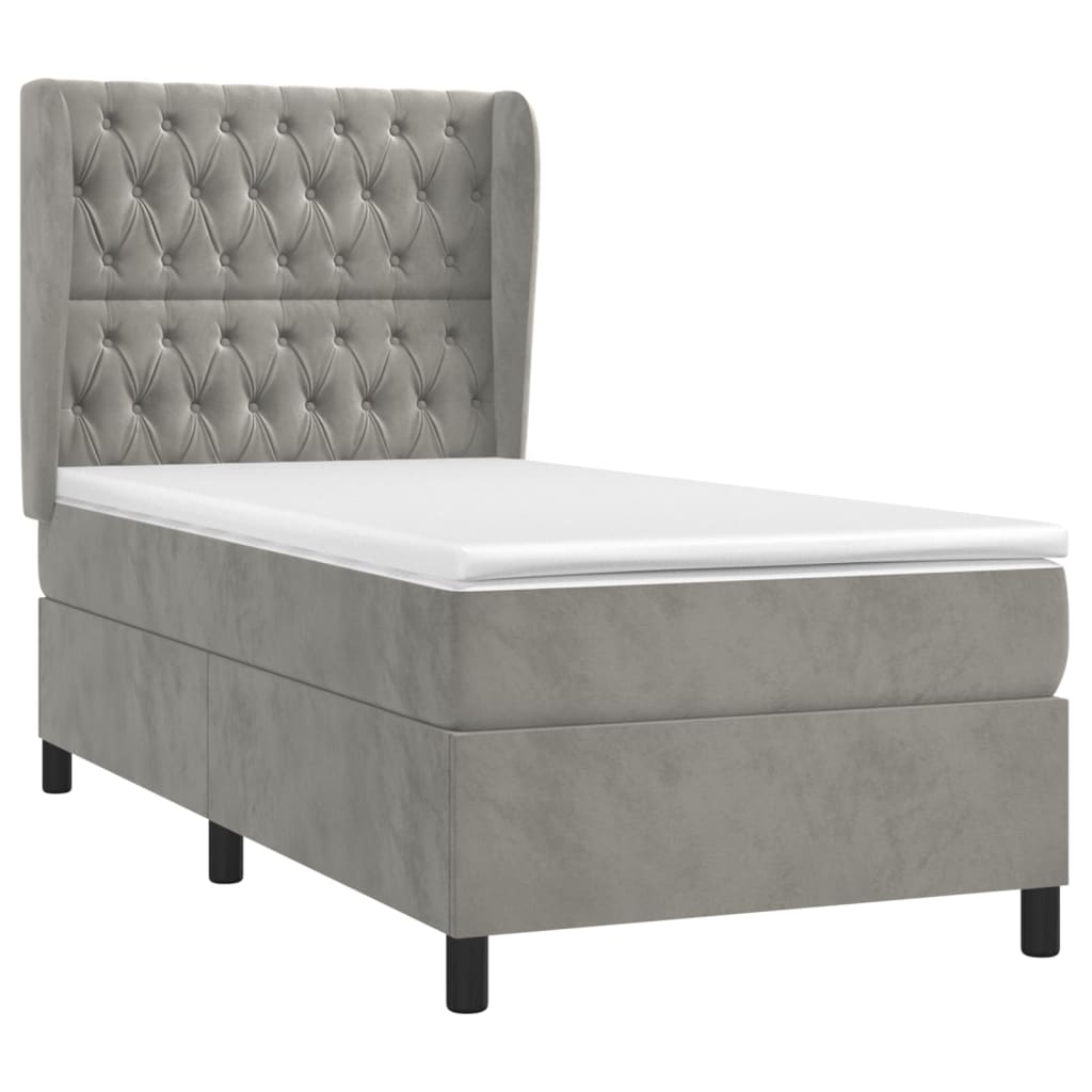 Giroletto A Molle Con Materasso Grigio Chiaro 90x190 Cm Velluto - Image 3