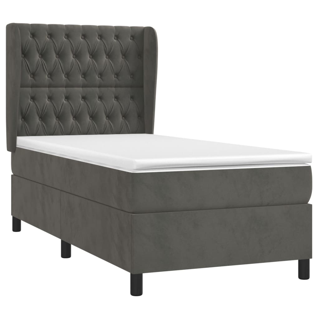 Giroletto A Molle Con Materasso Grigio Scuro 90x190 Cm Velluto - Image 3