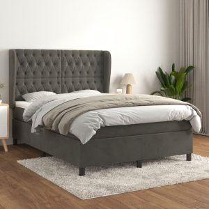 Giroletto A Molle Con Materasso Grigio Scuro 140x190 Cm Velluto