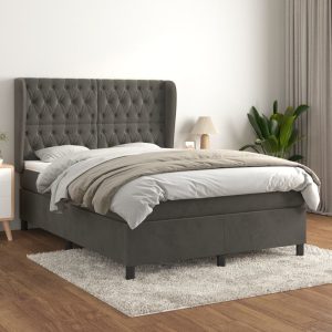 Giroletto A Molle Con Materasso Grigio Scuro 140x200 Cm Velluto