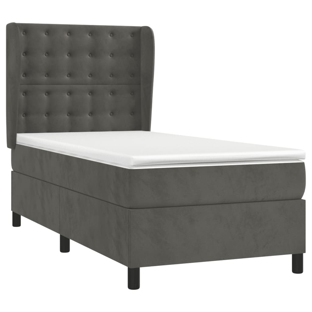 Giroletto A Molle Con Materasso Grigio Scuro 90x200 Cm Velluto - Image 3