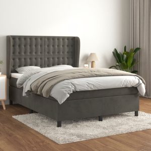 Giroletto A Molle Con Materasso Grigio Scuro 140x190 Cm Velluto