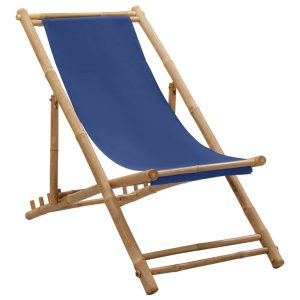 Sedia A Sdraio In Bambù E Tela Blu Marino