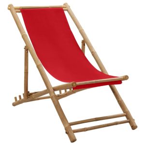 Sedia A Sdraio In Bambù E Tela Rosso