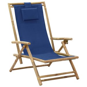 Sedia Relax Reclinabile Blu Marino In Bambù E Tessuto