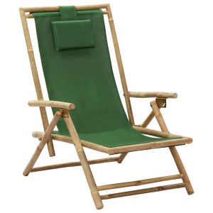 Sedia Relax Reclinabile Verde In Bambù E Tessuto