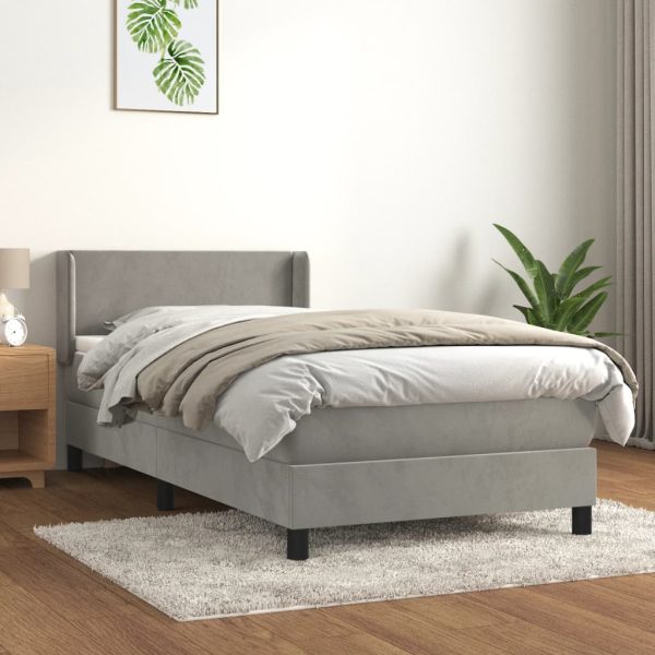 Giroletto A Molle Con Materasso Grigio Chiaro 80x200 Cm Velluto