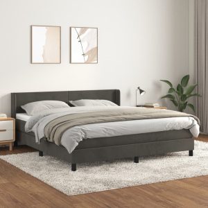 Giroletto A Molle Con Materasso Grigio Scuro 180x200 Cm Velluto