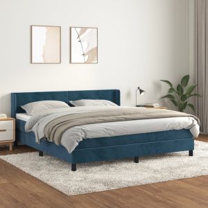Giroletto A Molle Con Materasso Blu Scuro 180x200 Cm In Velluto