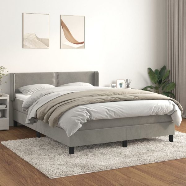 Giroletto A Molle Con Materasso Grigio Chiaro 140x190cm Velluto