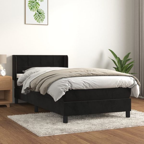 Giroletto A Molle Con Materasso Nero 80x200 Cm In Velluto