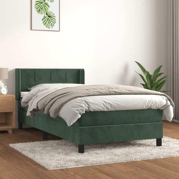 Giroletto A Molle Con Materasso Verde Scuro 90x200 Cm Velluto