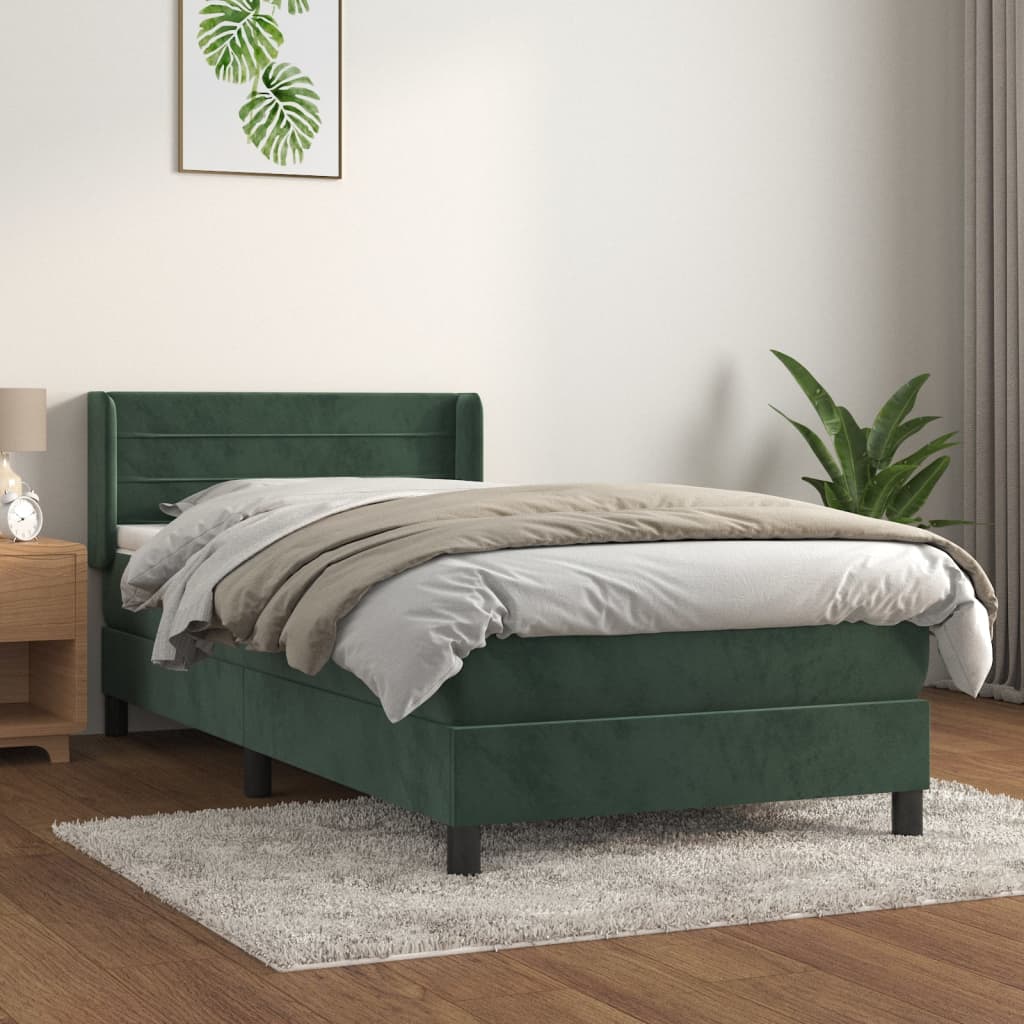 Giroletto A Molle Con Materasso Verde Scuro 90x190 Cm Velluto