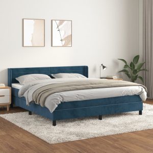 Giroletto A Molle Con Materasso Blu Scuro 180x200 Cm In Velluto