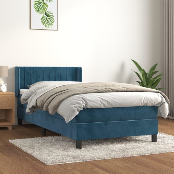 Giroletto A Molle Con Materasso Blu Scuro 80x200 Cm In Velluto