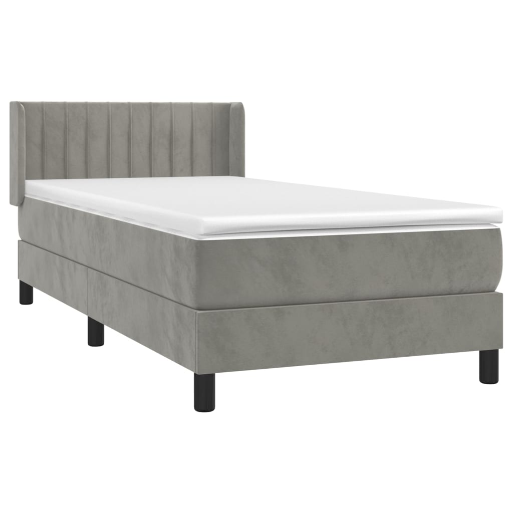 Giroletto A Molle Con Materasso Grigio Chiaro 90x190 Cm Velluto - Image 3