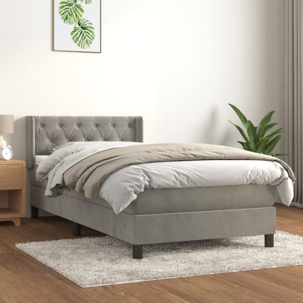 Giroletto A Molle Con Materasso Grigio Chiaro 80x200 Cm Velluto