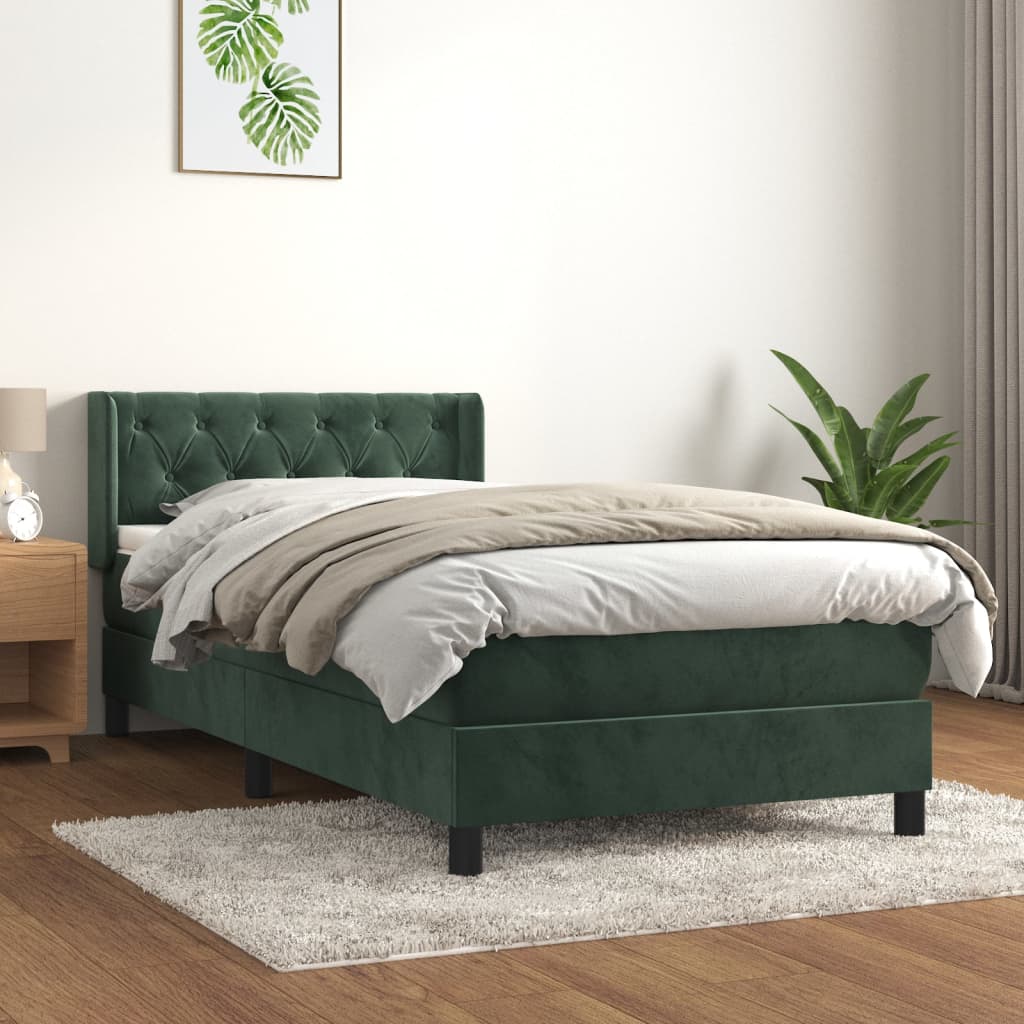 Giroletto A Molle Con Materasso Verde Scuro 80x200 Cm Velluto