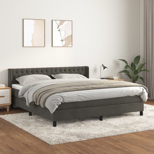 Giroletto A Molle Con Materasso Grigio Scuro 160x200 Cm Velluto