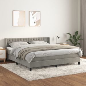 Giroletto A Molle Con Materasso Grigio Chiaro 180x200cm Velluto