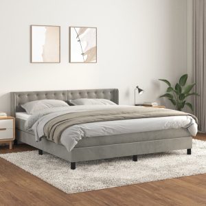 Giroletto A Molle Con Materasso Grigio Chiaro 180x200cm Velluto