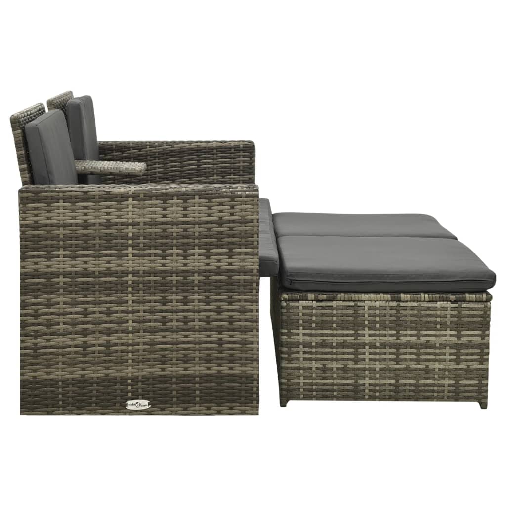 Set Divani Da Giardino 3 Pz Con Cuscini In Polyrattan Grigio - Image 3