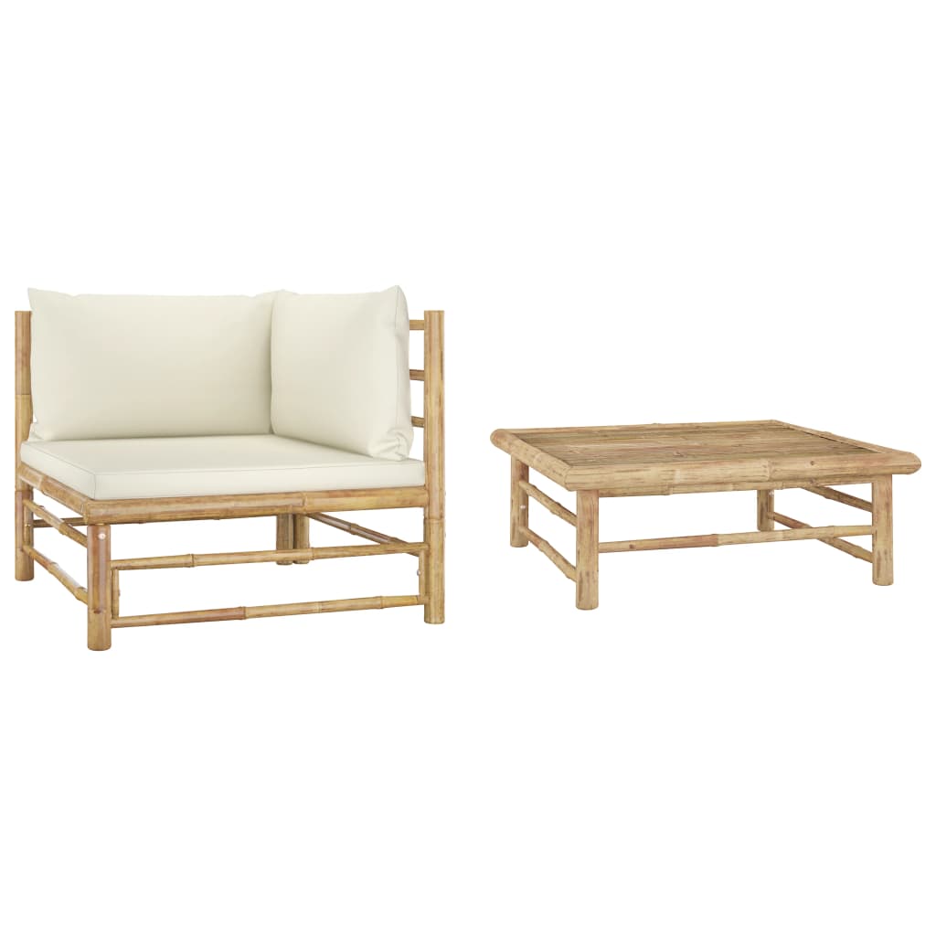 Set Divani Da Giardino 2 Pz Con Cuscini Bianco Crema In Bambù