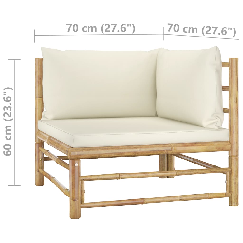 Set Divani Da Giardino 2 Pz Con Cuscini Bianco Crema In Bambù - Image 6