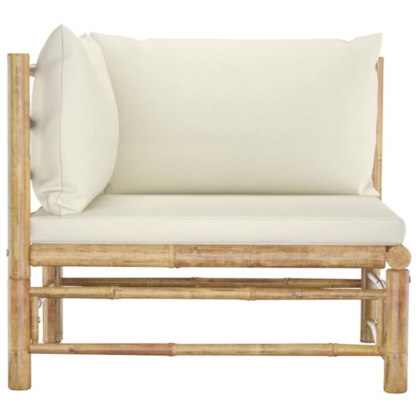 Divano Angolare Da Giardino Con Cuscini Bianco Crema In Bambù - Image 3