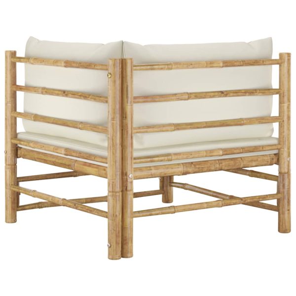 Divano Angolare Da Giardino Con Cuscini Bianco Crema In Bambù - Image 4