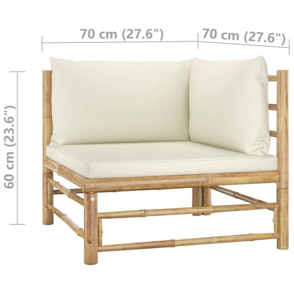 Divano Angolare Da Giardino Con Cuscini Bianco Crema In Bambù - Image 6