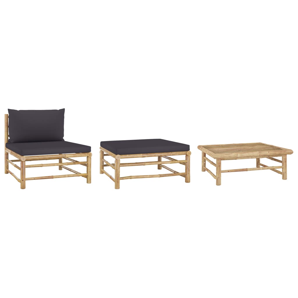 Set Divani Da Giardino 3 Pz Con Cuscini Grigio Scuro In Bambù