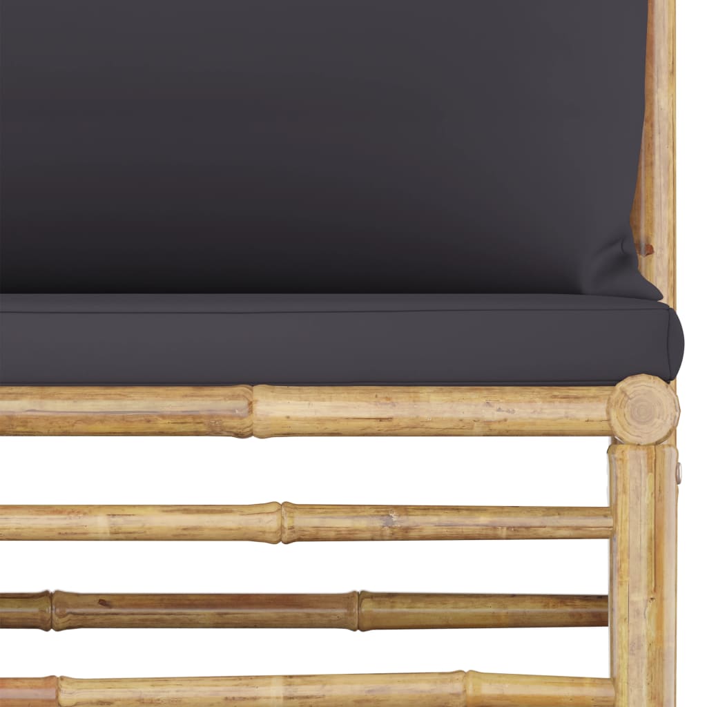 Set Divani Da Giardino 3 Pz Con Cuscini Grigio Scuro In Bambù - Image 3