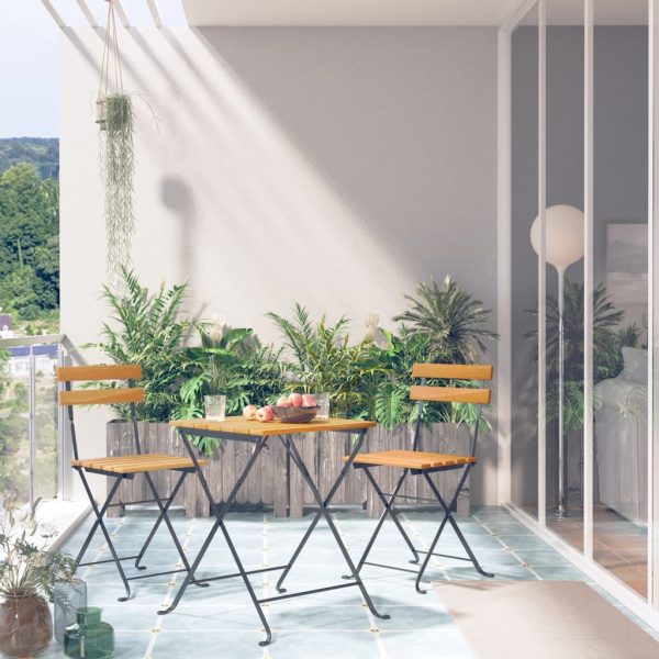 Set Da Bistrot 3 Pz Pieghevole In Legno Massello Di Acacia