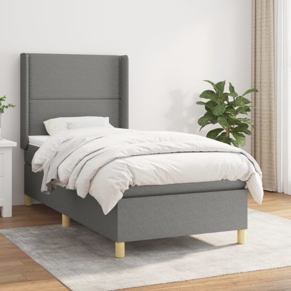 Giroletto A Molle Con Materasso Grigio Scuro 90x190 Cm Tessuto