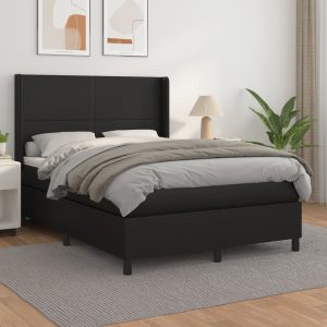 Giroletto A Molle Con Materasso Nero 140x190 Cm In Similpelle