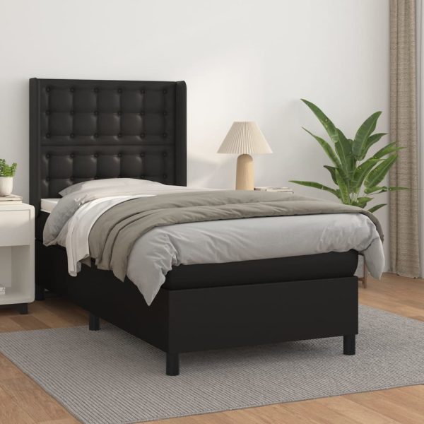 Giroletto A Molle Con Materasso Nero 90x200 Cm In Similpelle