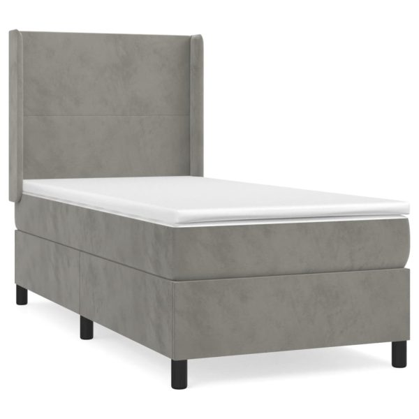 Giroletto A Molle Con Materasso Grigio Chiaro 90x200 Cm Velluto - Image 2