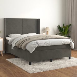 Giroletto A Molle Con Materasso Grigio Scuro 140x190 Cm Velluto