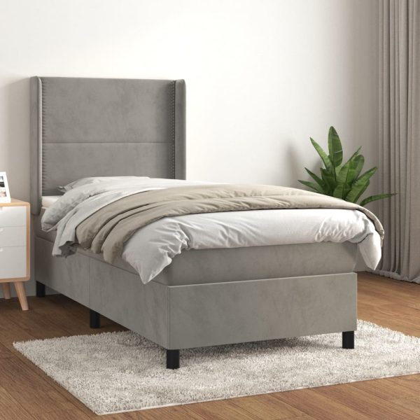 Giroletto A Molle Con Materasso Grigio Chiaro 80x200 Cm Velluto