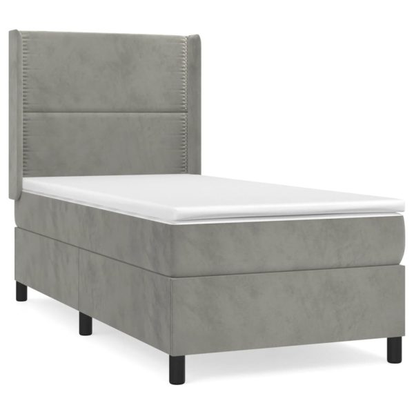 Giroletto A Molle Con Materasso Grigio Chiaro 80x200 Cm Velluto - Image 2