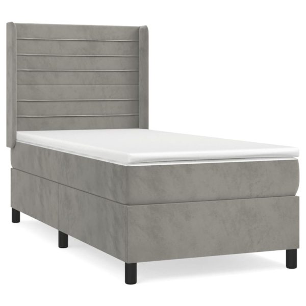 Giroletto A Molle Con Materasso Grigio Chiaro 100x200cm Velluto - Image 2
