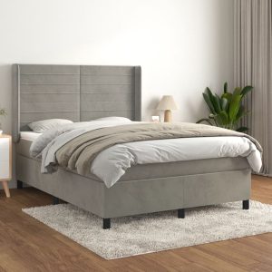 Giroletto A Molle Con Materasso Grigio Chiaro 140x190cm Velluto