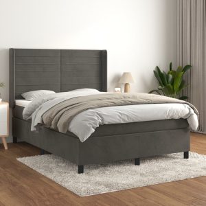 Giroletto A Molle Con Materasso Grigio Scuro 140x190 Cm Velluto
